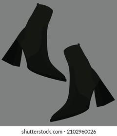 Vector flat image of women's boots. Modern boots with heels. Autumn spring shoes. Design for cards, posters, backgrounds, templates, textiles, t-shirts.