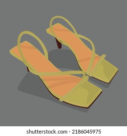 Vector flat image of women's shoes with heels. Green lace-up sandals. Modern women's sandals. Design for backgrounds, templates, textiles, cards, posters, banners.