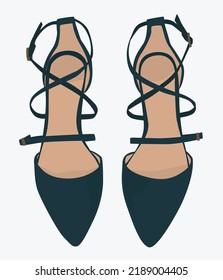 Imagen plana vectorial de los zapatos de las mujeres en un fondo gris. Sandalias azules oscuras de verano. Diseño para postales, avatares, fondos, plantillas, textiles, banners.