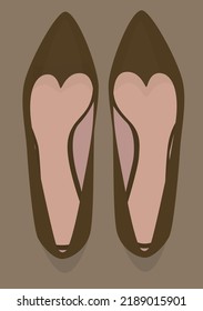 Vector flat image of women's shoes on a low run with a pointed toe. Dark green shoes. Design for postcards, avatars, posters, backgrounds, templates, textiles, banners.