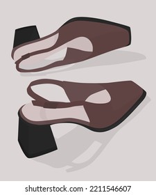 Vector flat image of women's summer shoes. Women's sandals with heels. Semi-open women's shoes. Design for cards, posters, backgrounds, banners, templates.