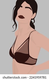 Imagen plana vectorial de una niña joven y atractiva. Brunette con los votos en un sostén de Borgoña. Diseño para avatares, carteles, fondos, plantillas, carteles, textiles, publicidad, postales.