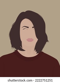 Vektorflaches Bild eines jungen Mädchens mit braunem Haar. Dame in einem Pullover mit mittellangen Haaren. Design für Karten, Avatare, Plakate, Hintergründe, Vorlagen, Banner, Textilien, Portraits.
