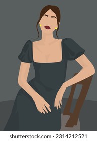 Vector flat image of a young girl sitting on a chair. A woman in a summer dress. Light summer look. Design for avatars, posters, backgrounds, templates, banners, textiles, postcards.