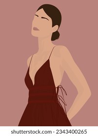 Imagen plana vectorial de una joven en un solsticio de verano. Chica de pelo corto. Diseño para avatares, carteles, fondos, plantillas, carteles, textiles, postales.