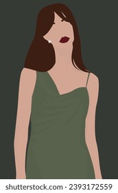 Vektorflaches Bild eines jungen Mädchens mit hellroten Lippen. Dame in einem Kleid. Sommeraussehen. Design für Avatare, Poster, Hintergründe, Vorlagen, Banner, Textilien, Karten.