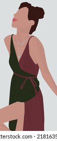 Vector flat image of a young lady in a sundress. Girl with her hair in high buns. Summer light dress. Design for postcards, avatars, posters, backgrounds, templates, textiles.