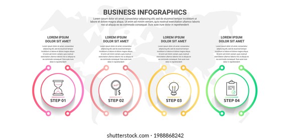 Vector flat infographic template with four circles, elements, sectors. Modern designed for business, presentations, timeline, web design, banner, levels, chart, interface 4 step diagrams