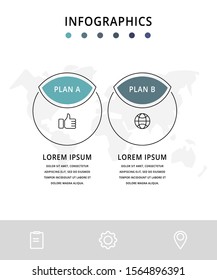 Vector flat infographic template. Line circles with text and icons for two diagrams, graph, flowchart, timeline, marketing, presentation. Business concept with 2 options