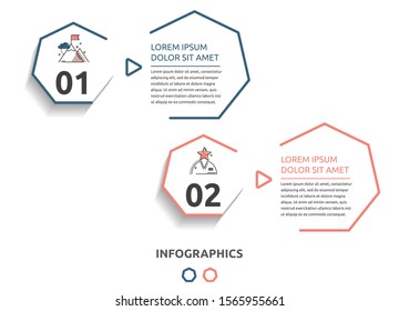 Vector flat infographic template. Line heptagon with text and icons for two diagrams, graph, flowchart, timeline, marketing, presentation. Business concept with 2 options