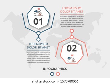 Vector flat infographic template. Line heptagon with text and icons for two diagrams, graph, flowchart