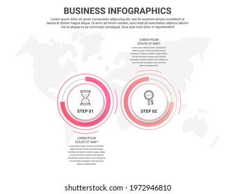 Vector flat infographic template with two circles, elements, sectors. Modern designed for business, presentations, timeline, web design, banner, levels, chart, interface 2 step diagrams