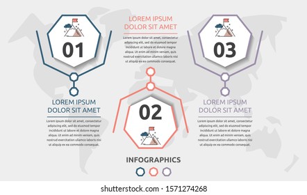 Vector flat infographics template. Line heptagon with text and icons for three diagrams, graph, flowchart