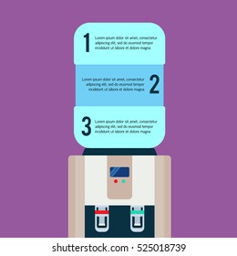 Vector flat infographics with water cooler and bottle. Modern template illustration.