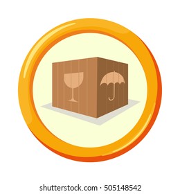 Vector flat insurance icons. Cargo insurance. Round yellow frame. Advertisements, signs, stickers, banners signage. Isolated on a white background