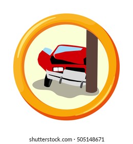 Vector flat insurance icons. Mandatory car insurance. Round yellow frame. Advertisements, signs, stickers, banners signage. Isolated on a white background