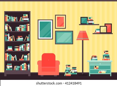 Vector flat interior design. Furnished room.