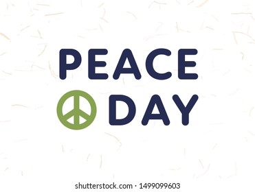 Vector flat international peace day simple banner template. Black text with green pacifism symbol isolated on white background. Design element for holiday greeting card, poster, web, flyer