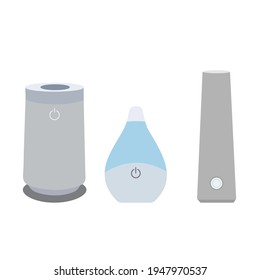 Vector flat isolated appliances set. Air humidifier, isolated on white background illustration icon. Air cleaning and humidifying devise for the house. Air purifier,air ionization