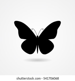 Vector Flat Isolated Black Butterfly Icon With Shadow