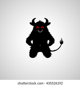 Vector flat isolated devil figure. Funny black smiling demon with red eyes. The dark side of the personality.