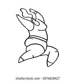 Vector flat isolated doodle illustration with concept of body positivity, lifestyle, gymnastics, self love, ballet. One fat, lithe, active woman is depicted performing gymnastic exercise.