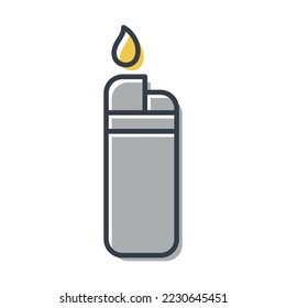Vector flat isolated gas lighter icon with fire.
