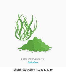 Vektor-Wohnung einzeln auf Ikone der Nahrungsergänzungsmittel - Spirulina-Algenpflanze