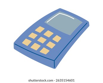 Vector flat isolated illustration of a blue calculator with buttons and display. Ideal for school, math, finance, accounting, and educational themed graphic projects