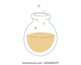 Vector flat isolated illustration of a round glass flask filled with yellow liquid and bubbles. Perfect for educational materials, school science designs, chemistry lessons, and fun learning projects.