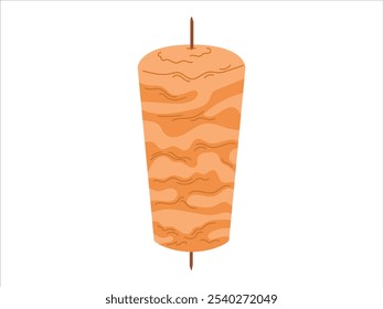 Vetor plano isolado Ilustração de um doador turco Kebab Carne Pilha em um Spit vertical. Perfeito para uso em projetos culinários, menus e projetos culturais.