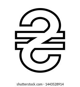 Vector, flat, isolated image of the sign of the Ukrainian currency. The sign of the Ukrainian currency is Hryvnia black