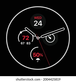 Vector Flat Isolated Smart Watch Black. clock and watch quadrant. wall hanging. wall hang clock mockup template design. Smartwatch print.

