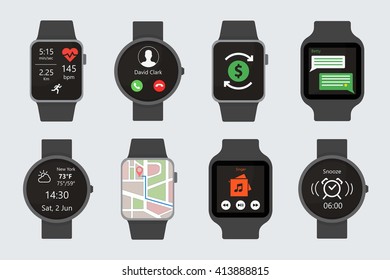 Vector Flat Isolated Smart Watch Black
