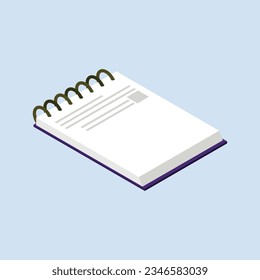 Vector flat isometric illustration of blank notebook.
