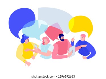 Vector flat isometric illustration. people talk, meet, establish business partnerships. social relations with other people who share similar personal or career interests.