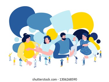 Vector flat isometric illustration. people talk, meet, establish business partnerships. social relations with other people who share similar personal or career interests.