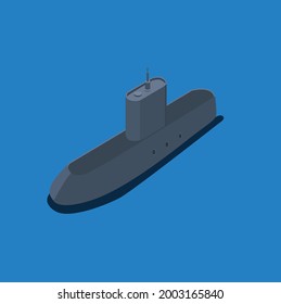 Vector flat isometric illustration submarine on the blue ocean