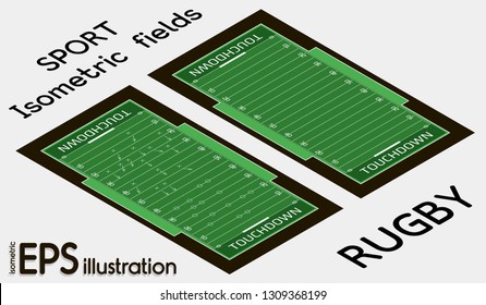 Vector flat isometric view of rugby field illustration
