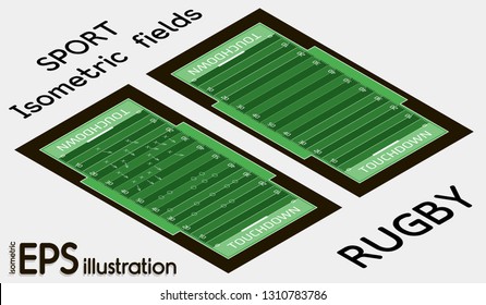 Vector flat isometric view of rugby field illustration. Abstract isometric sport illustration