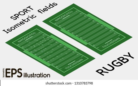 Vector flat isometric view of rugby field illustration. Abstract isometric sport illustration