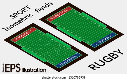 Vector flat isometric view of rugby field illustration. Abstract isometric sport illustration