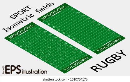 Vector flat isometric view of rugby field illustration. Abstract isometric sport illustration