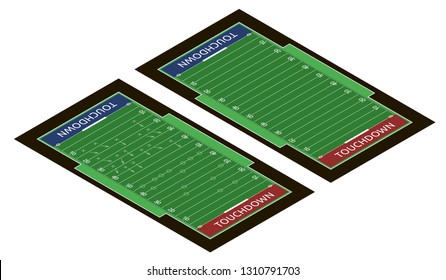 Vector flat isometric view of rugby field illustration. Abstract isometric sport illustration