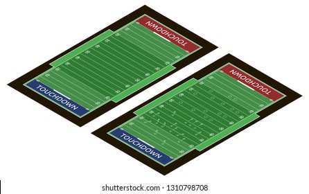 Vector flat isometric view of rugby field illustration. Abstract isometric sport illustration