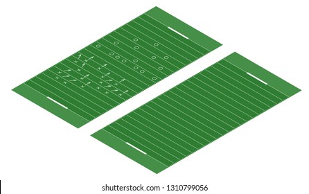 Vector flat isometric view of rugby field illustration. Abstract isometric sport illustration