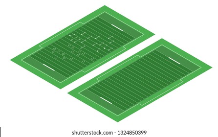 Vector flat isometric view of rugby field illustration. Abstract isometric sport illustration