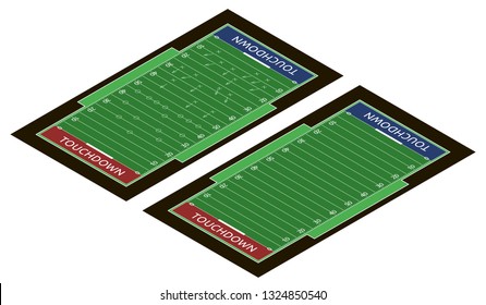 Vector flat isometric view of rugby field illustration. Abstract isometric sport illustration