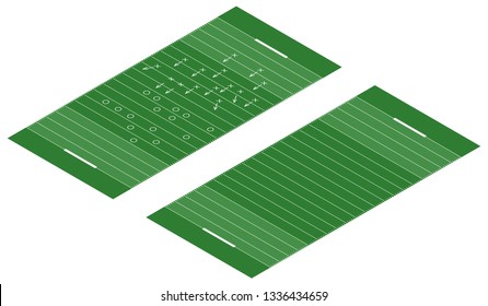 Vector flat isometric view of rugby field illustration. Abstract isometric sport illustration