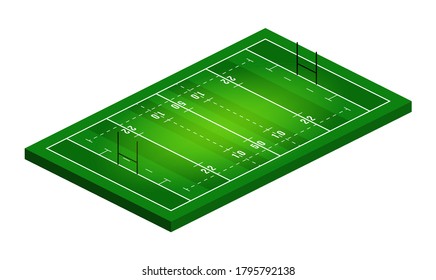 Vector flat isometric view of rugby field illustration. Abstract isometric sport illustration
